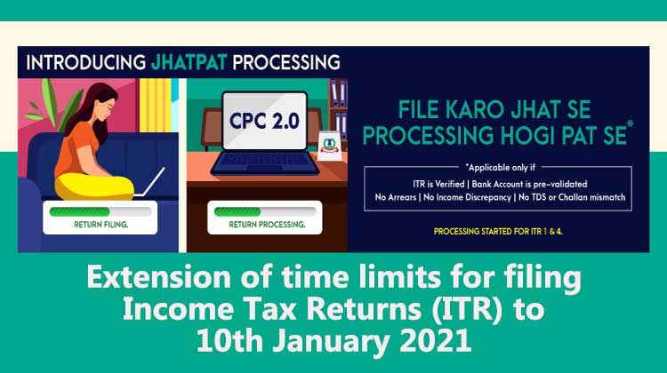 Extension of time limits for Income Tax Returns to 10th January 2021